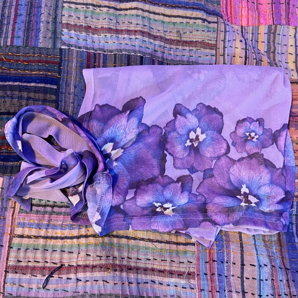 FLORAL PURPLE Sheer Wraparound Skirt